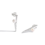 Fashion Round Shell Pearls CZ Strips 925 Sterling Silver Stud Earrings