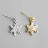 Beautiful CZ Snowflake New 925 Sterling Silver Dangling Earrings