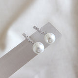 Elegant Round Shell Pearl CZ 925 Sterling Silver Stud Earrings