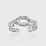 Casual Oval Created Cat's Eye Irregular 925 Sterling Silver Adjustable Ring