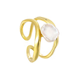 Fashion Double Layers Irregular Natural Baroque Pearl 925 Sterling Silver Adjustable Ring