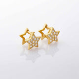 Classic Shining CZ Star 925 Sterling Silver Leverback Stud Earrings