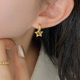 Fashion Strips Pattern Star 925 Sterling Silver Hoop Earrings