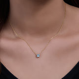 Classic Radiant Blue Natural Topaz 925 Sterling Silver Necklace