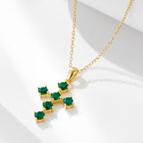 Anniversary Luxury Green Round CZ Cross 925 Sterling Silver Necklace