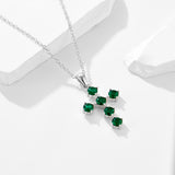 Anniversary Luxury Green Round CZ Cross 925 Sterling Silver Necklace