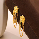 Elegant Woden Irregular Chain 925 Sterling Silver Tassels Dangling Earrings