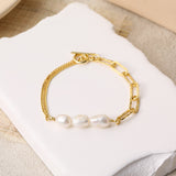 Asymmetry Hollow Chain Baroque Natural Pearl 925 Sterling Silver Bracelet